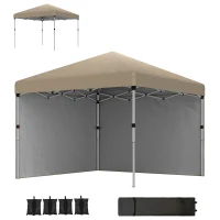 Outsunny 3 x 3 (M) Pop Up Gazebo, UPF 30+ with 2 Sidewalls, Leg Weight Bags and Wheeled Bag, Height Adjustable Party Tent Event Shelter for Garden, Patio, Khaki(m-1)