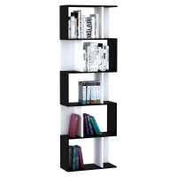 HOMCOM Bibliothèque à 5 niveaux, meuble de rangement en forme de S avec étagères, étagère de rangement pour salon, chambre bureau, 60 x 24 x 184,5 cm, noir, blanc