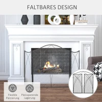 HOMCOM Funkenschutz für Kamine, dreifach faltbar, Metallstruktur, Beschichtung, 108x2x76 cm, Schwarz(m-5)