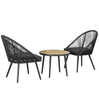 Outsunny 3-teiliges Bistro-Set aus PE-Rattan, wetterbeständig, 1 Tisch, 2 Stühle, 63 cm x 62 cm x 82 cm, Dunkelgrau(m-10)