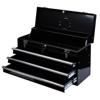 HOMCOM Coffret caisse boite a outils metallique avec 3 tiroirs noir 54 x 22 x 29 cm(m-8)
