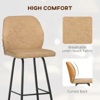 HOMCOM Bar Stools Set of 4, Linen-Touch Upholstered Bar Chairs, Kitchen Stools with Backs and Steel Legs for Dining Room, Light Brown(m-5)
