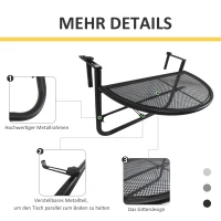 Outsunny Balkonhängetisch Hängetisch Gartentisch höhenverstellbar halbrund Ø30 cm Terrasse Metall Weiß L60 x B45 x H50 cm(m-6)
