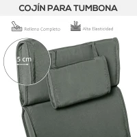 Outsunny Cojín para Tumbona de Exterior 198x53x5 cm Desenfundable y Lavable con Reposacabezas Extraíble Colchoneta Plegable de Algodón Cojín SOLO para Silla Reclinable de Jardín Gris(m-4)