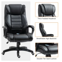 Vinsetto Office Chair with 6-Point Maaage, PU Desk Chair with Padded Seat and Armrest, Computer Chair with Tilt Function for Home, Black(m-6)