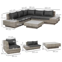 Outsunny 4 PCs Rattan Garden Furniture Outdoor Sectional Corner Sofa and Coffee Table Set  Conservatory Wicker Weave Furniture with Armrest and Cushions - Light Grey(m-3)