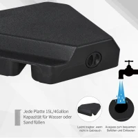 Outsunny Sonnenschirmständer mit Wasser oder Sand befüllbar bis 60 kg Schirmständer 4-tlg. Sonnenschirm Schirmgewicht HDPE Schwarz(m-4)