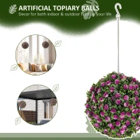 HOMCOM Set of 2 Decorative Artificial Plants, UV-protected Artificial Plant Topiary Rose Balls, Fake Plants for Home Indoor outdoor Decor, 28cm, Purple(m-4)