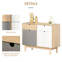 HOMCOM Buffet de Cuisine Commode de Chambre scandinave 2 placards tiroirs coulissants en Bois Multicolore Blanc Gris Clair(m-6)