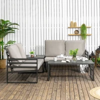 Outsunny Gartenmöbel-Set für 4 Personen 2 Sofa 2 Tische wetterbeständig, 128 cm x 79 cm x 76,5 cm, Hellgrau + Schwarz(m-7)