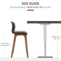 HOMCOM Modern Bar Stools Set of 2, PU Leather Upholstered Bar Chairs with Wooden Frame, Footrest for Home Bar, Dining Room(m-7)