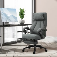 Vinsetto Bürostuhl massage, höhenverstellbarer Chefsessel, Gamingstuhl mit Fußstütze Massagefunktion, ergonomischer Drehstuhl, Massage Sessel, Leinen-Gefühl, Grau, 64 x 74 x 109-117 cm(m-2)