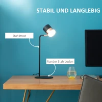 HOMCOM Tischlampe Nachttischlampe Tischleuchte LED 90° verstellbar Industrial Stil Metall Schwarz+Gold 27 x 24 x 51 cm(m-6)