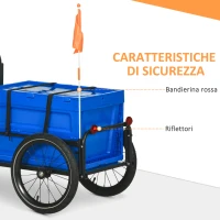 HOMCOM Rimorchio Bici ad Altezza Regolabile con Box Portaoggetti da 65L in Plastica, in Acciaio, 145x61x76/81 cm, Blu(m-6)