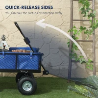 Outsunny 114L Steel Frame Garden Cart Trolley - Blue(m-7)