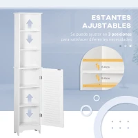 HOMCOM Armario Alto de Baño con Estantes Abiertos y Balda Interior Mueble Auxiliar de Almacenaje 34x20x165 cm Blanco(m-5)