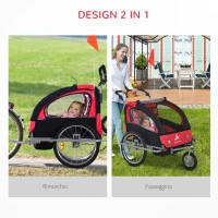 HOMCOM Rimorchio Bici Rimorchio Bambini Bicicletta Bimbi Gancio Acciaio Sicuro(m-4)