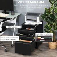 Vinsetto Rollcontainer, 3 Schubladen, 5 Räder, Hängeregister, abschließbar, Stahl, schwarz 39 x 48 x 60 cm(m-4)