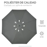 Outsunny Parasol de Jardín de Aluminio  Ø264x253 cm con Ángulo Ajustable Protección UV 50+ Manivela Gris(m-8)