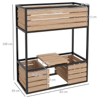 Outsunny Planzkasten Blumentreppe Hochbeet, weterbeständig, 3 Pflanzkästen, 83 cm x 39 cm x 100 cm, Natur + Schwarz(m-3)