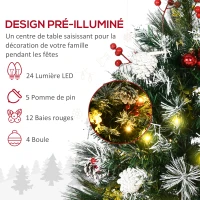 HOMCOM Sapin de Noël artificiel hauteur 75 cm aspect enneigé - lot de 2 sapins LED - 8 modes d'éclairage - 70 branches - décoration incluse - usage extérieur intérieur(m-6)