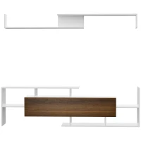 HOMCOM Conjunto Muebles de Salón con Mesa para Televisor 153,6x25x42 cm y Estante de Pared 150x14,5x16,3 cm Blanco y Marrón(m-11)