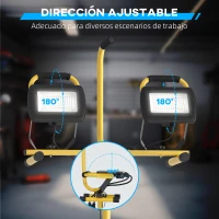 HOMCOM Foco LED Doble con Trípode Plegable 8500 Lúmenes IP65 6500K y Cabezas Ajustables para Interior y Exterior Amarillo(m-4)