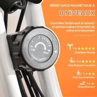 HOMCOM Vélo d'appartement pliable, vélo d'exercice, home traîner pour adultes, 8 niveaux de résistance magnétique, capteurs pouls main, écran LCD multifonction, selle réglable, acier, orange, blanc(m-6)
