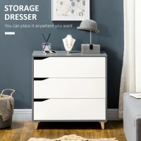 HOMCOM Drawer Chest, 3-Drawer Storage Cabinet Unit with Pine Wood Legs for Bedroom, Living Room, 75cmx42cmx75cm, White(m-4)