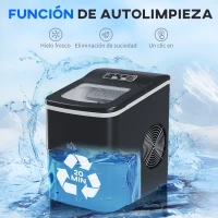 HOMCOM Máquina de Hacer Hielo Autolimpieza 12 kg/24h 9 Cubitos de Hielo en 8 Minutos 2 Tamaños de Cubitos Negro(m-6)