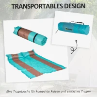 Outsunny Isomatte, für 2 Personen, selbstaufblasend, leicht, wasserabweisend, 192x135x3cm, Blau/Braun(m-6)