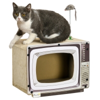 PawHut Rascador de Cartón para Gatos en Forma de Televisor con Ratón de Juguete 43x23x32,5 cm Arena