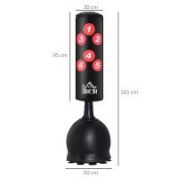 HOMCOM Saco de Boxeo de Pie 165 cm con Base Rellenable de Agua 22,5 kg o Arena 27,5 kg y Ventosas de Goma para Adultos y Niños 50x50x165 cm Negro(m-3)