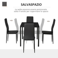 HOMCOM Set 5 Pezzi con 1 Tavolo e 4 Sedie per Cucina o Sala da Pranzo in Finta Pelle, Metallo e Vetro Temperato, Nero(m-4)