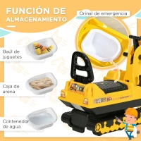HOMCOM Excavadora sin Pedales con Brazo Móvil Correpasillos con Asiento de Almacenaje 78x24x58,5 cm Amarillo(m-6)
