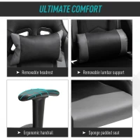 Vinsetto Gaming Chair, Computer Desk Chair, Racing Chair with Adjustable Height, Head Pillow and Lumbar Support for Adults, Black(m-6)