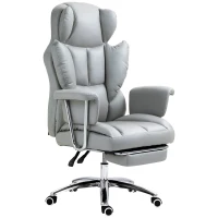 HOMCOM Ergonomischer Bürostuhl, gepolstert, mit Fußstütze, verstellbarer Lehne, 360° drehbar, Hellgrau(m-10)