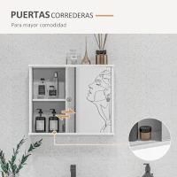 kleankin Armario con Espejo de Pared con Estante Ajustable y Puerta Corredera Doble para Lavabo 55x15x45 cm Blanco Brillante(m-5)