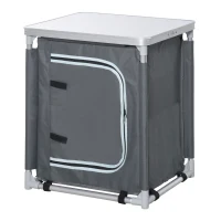 Outsunny Placard de cuisine pour camping pliable avec 2 étagères et sac de transport, aluminium et tissu Oxford 60x49x70cm Gris(m-1)