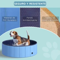 PawHut Piscina Plegable para Perros Gatos Ø100x30 cm Bañera Portátil para Mascotas PVC Antideslizante Múltiples Usos Color Azul(m-7)