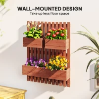 Outsunny Wall-mounted Wooden Garden Planters with Trellis, Drainage Holes and 3 Planter Boxes for Patio, Brown(m-4)