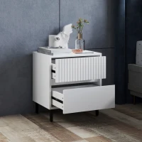 HOMCOM Simple Line Indented Two-Drawer Bedside Table - White(m-8)
