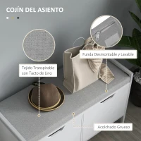 HOMCOM Banco Zapatero para Entrada Recibidor con Asiento Cojín Extraíble para 4 Pares de Zapatos 84x35x50 cm Blanco(m-5)