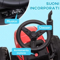 HOMCOM Trattore Elettrico per Bambini 3-6 Anni con Rimorchio Rimovibile, Batteria 12V e Telecomando, Rosso(m-6)