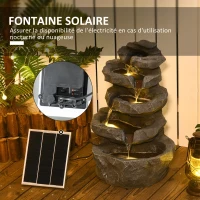 Outsunny Fontaine de jardin à énergie solaire roche en cascade à 5 niveaux en résine avec lumières LED et pompe gris(m-5)