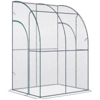 Outsunny Serre de Jardin adossée Serre adossée serre d'hivernage dim. 1,43L x 1,18l x 2,12H m 2 Portes zippées enroulables Acier PVC Transparent(m-1)