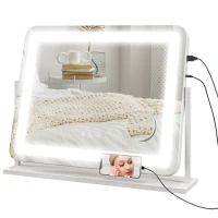 HOMCOM Espejo de Tocador Giratorio 58x46 cm con 3 Modos de Iluminación Ajustables Interruptor Táctil Espejo de Aumento Blanco(m-11)