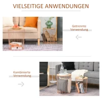 HOMCOM Beistelltisch mit Stauraum 2er Set Metall Korb mit Holzdeckel Nachttisch Natur+Rosa Gold  Ø40,7 x 49,5 cm Ø33,8 x 40,8 cm(m-6)