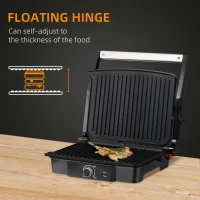 HOMCOM Health Grill & Panini Press, 4 Slice Toastie Machine, 2000W Electric Non-stick Grill with 180° Flat Open, Drip Tray and Adjustable Temperature, Sandwich Toaster Maker(m-4)