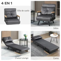 HOMCOM Sofá Cama Individual Plegable Silla Cama Convertible 4 en 1 Respaldo Ajustable de 5 Niveles y Almohada 63x73x81 cm Gris(m-4)